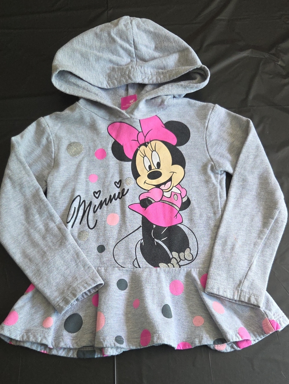 Disney Gray Hooded Minnie Mouse Peplum Top with Pink Accents